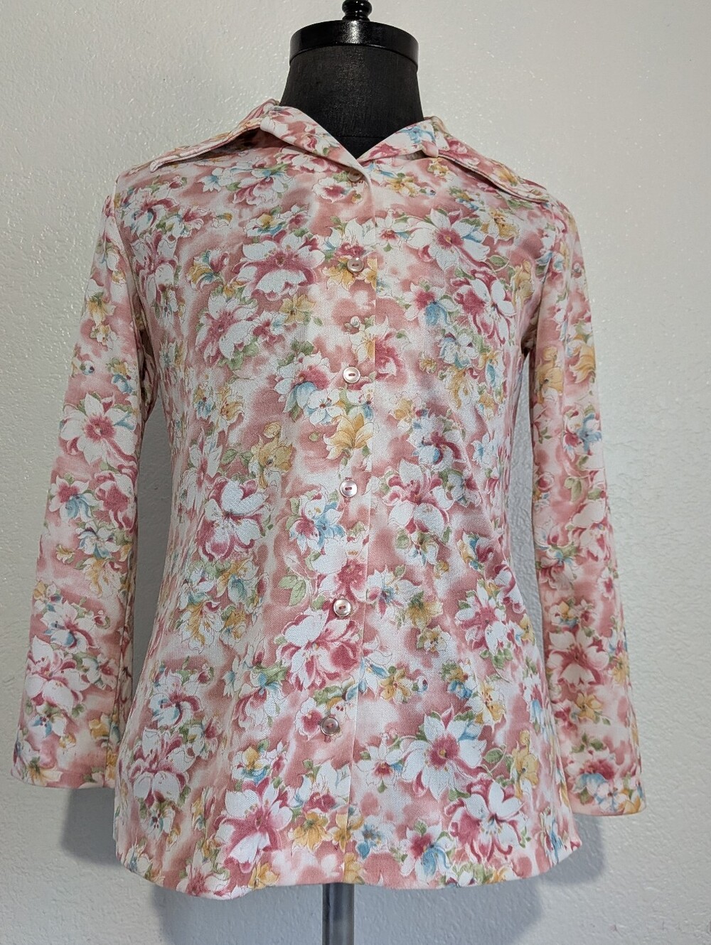 Vintage Polyester Hippie Cottage Longsleeve Button Up Medium Blouse